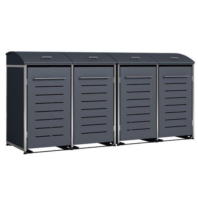 DEGAMO Mülltonnenbox KIEL 278x83x136cm für 4x Tonne 120 und 240 Liter, Stahl anthrazit + Edelstahl