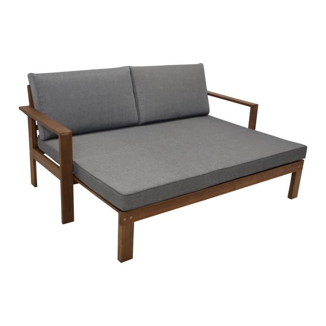 DEGAMO Liegesofa PARANA ausziehbar 180x136cm, Akazie geölt, mit Auflagen grau