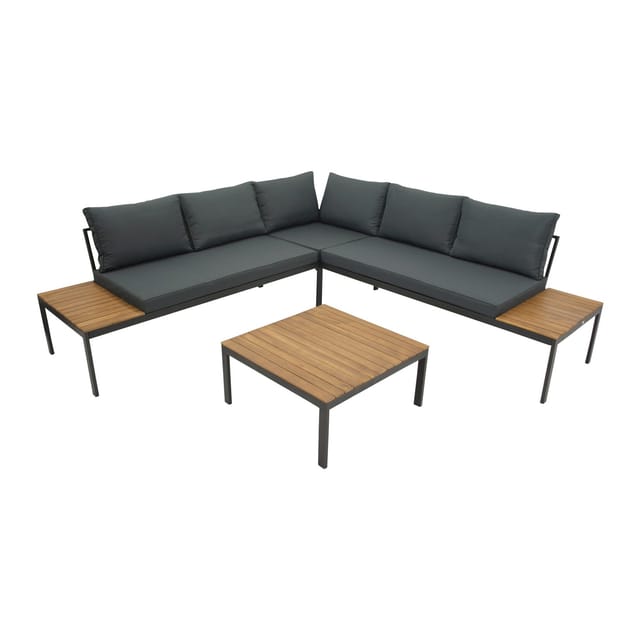 DEGAMO Lounge Set RANGUN, Stahl anthrazit + Akazie geölt, Polster grau, FSC®-zertifiziert