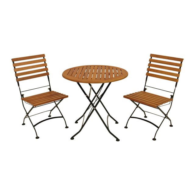 DEGAMO Klappgarnitur HOFGARTEN 3-teilig, Flachstahl schwarz + Eukalyptus, FSC®-zertifiziert