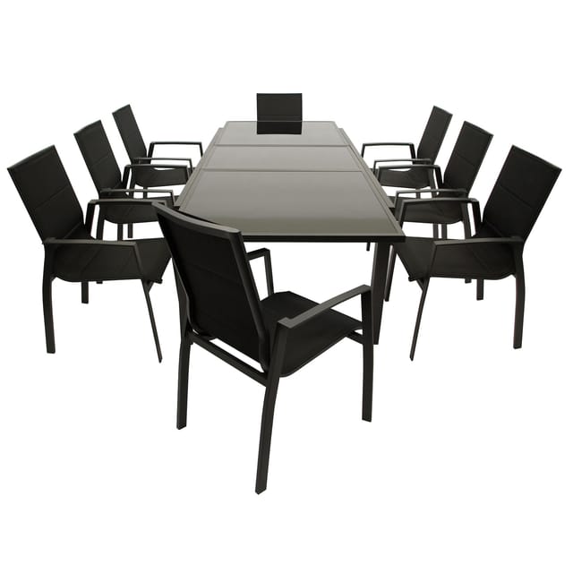 DEGAMO Garnitur TORINO 9-teilig, Aluminium anthrazit + Glas + Kunstgewebe schwarz