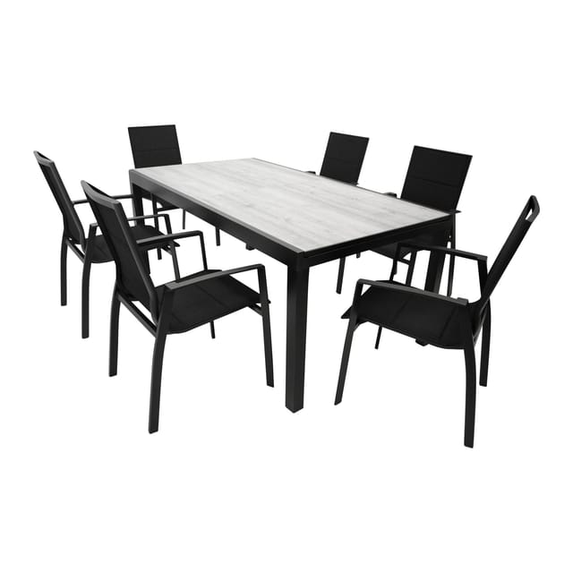 DEGAMO Garnitur FARO 7-teilig, Aluminium anthrazit + Glas + Kunstgewebe schwarz
