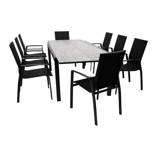 DEGAMO Garnitur FARO 9-teilig, Aluminium anthrazit + Glas + Kunstgewebe schwarz