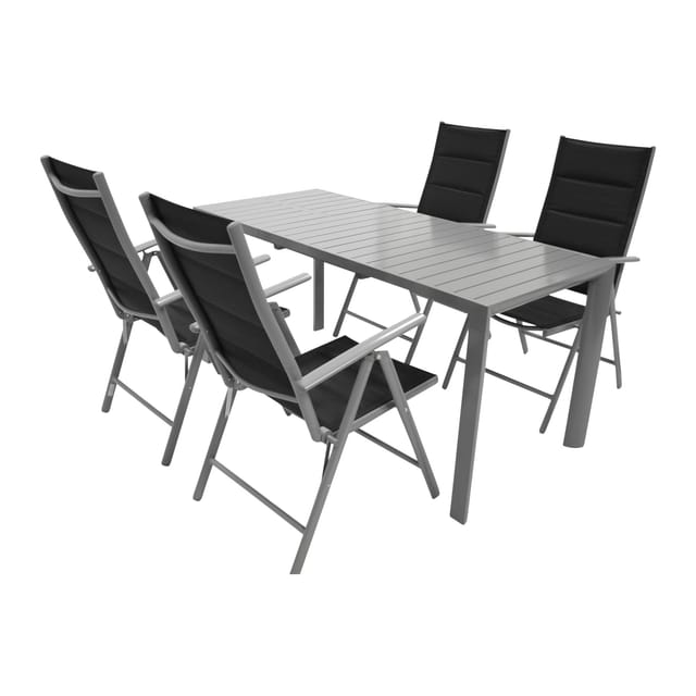 DEGAMO Garnitur BAGO 5-teilig, Alu silbergrau + Kunstgewebe schwarz