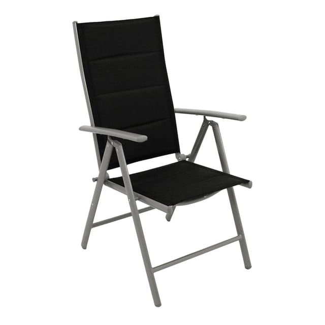 DEGAMO Klappsessel ALMERIA, Aluminium silbergrau + Kunstgewebe gepolstert schwarz, 2 Stück