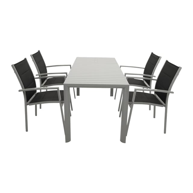 DEGAMO Garnitur BAGO 5-teilig, Aluminium silbergrau + Kunstgewebe schwarz