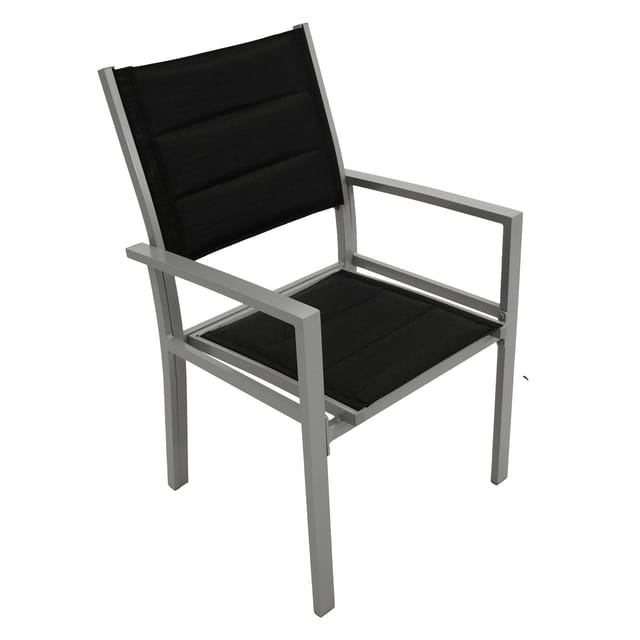 DEGAMO Sessel MADEIRA, Aluminium silbergrau + Textilgewebe gepolstert schwarz, 2 Stück