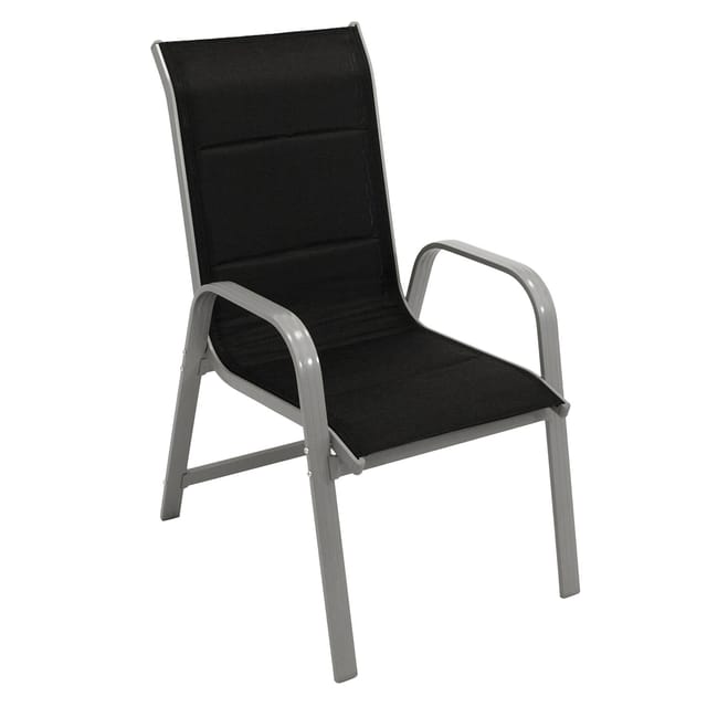 DEGAMO Stapelsessel CESANO, Aluminium silbergrau + Textilgewebe gepolstert schwarz, 2 Stück