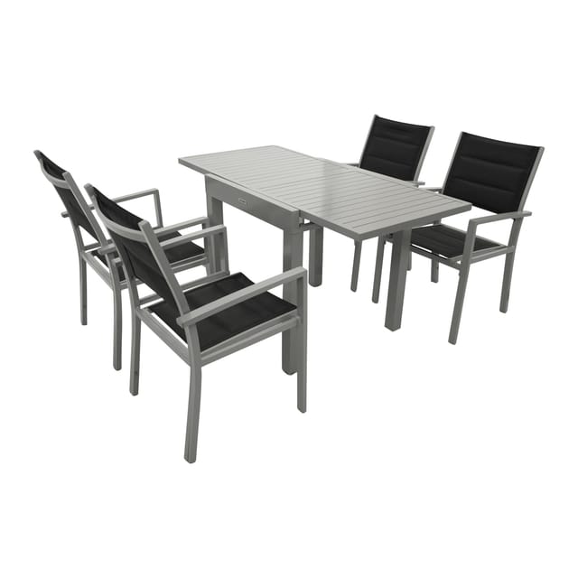 DEGAMO Garnitur TIRANA 5-teilig, Aluminium silbergrau + Kunstgewebe schwarz