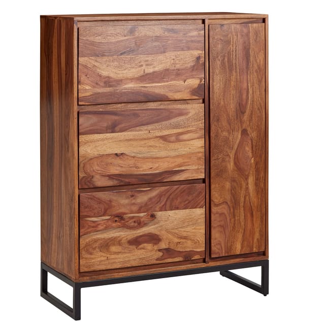 KADIMA DESIGN Schuhschrank Sheesham Massivholz 88x40x120 cm, Geschlossen, Stilvolles Design