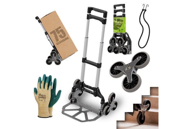 TroniTechnik® Sackkarre Handkarre klappbar, Transportkarre bis 75kg, Klappwagen für Treppen - Sternrad, höhenverstellbar