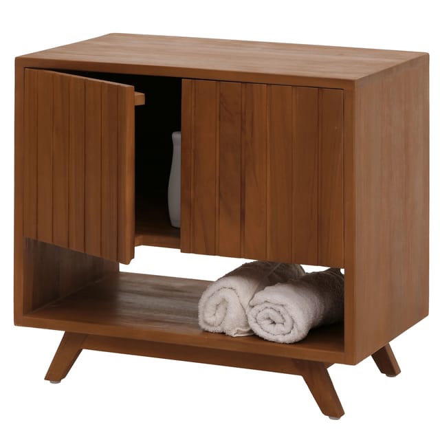 Teak-Waschbeckenunterschrank MCW-M92, Waschtisch Schrank, hochwertiges B-Grade-Teak (Kernholz, 20-30 Jahre), 61x65x40cm