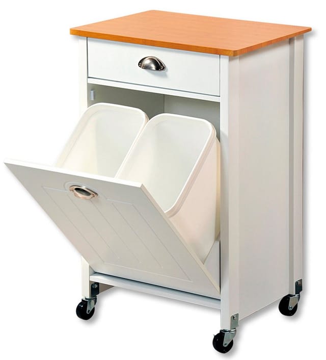Kesper Küchenwagen mit Mülleimer - Weiß/Bambusdekor