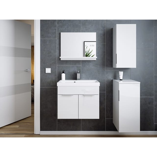 Badmöbel-Set Slimline Lago 4tlg Spiegel & Midischränke weiss hgl/weiss matt