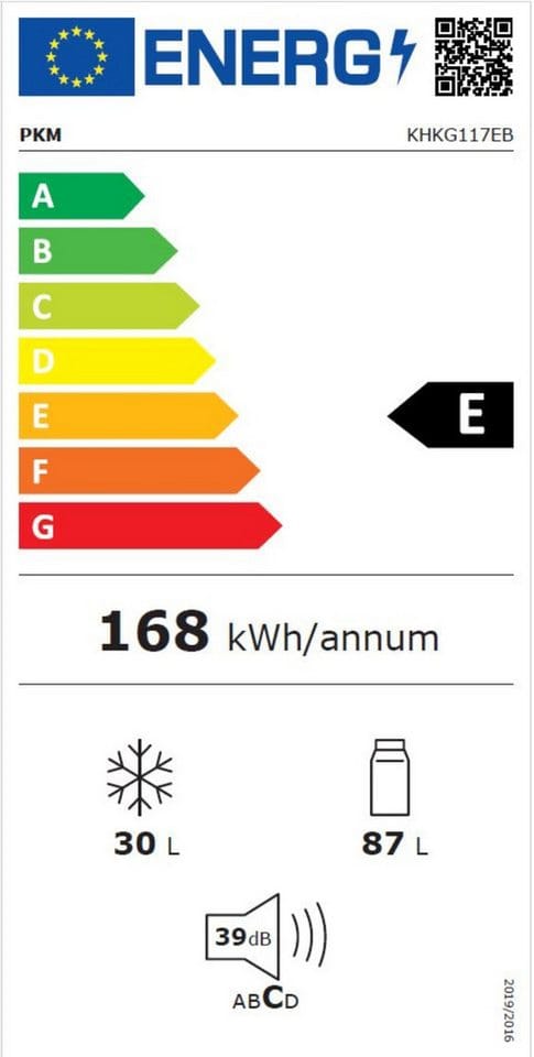 PKM Kühlgefrierkombination KHKG117EB 117 Liter Nutzinhalt, Schwarz, Nur 39 dB