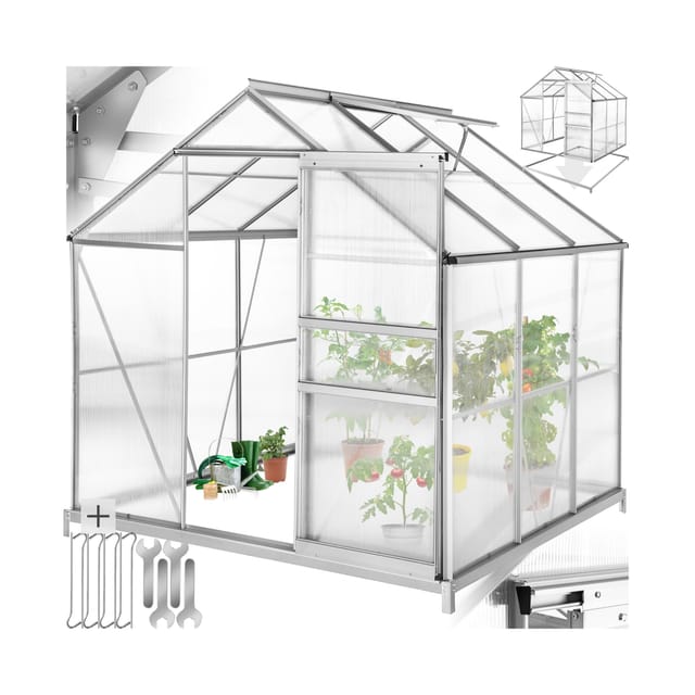 tectake® Gewächshaus mit Fundament, 5,85 m³, UV-beständig und wärmedämmend, 185 x 190 x 195 cm