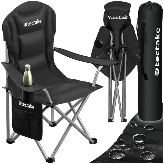 tectake® Gepolsterter Campingstuhl, faltbar, inkl. Tragetasche, wasserabweisendes 600D Oxford-Gewebe, 88,5 x 55 x 103 cm, Belastbarkeit 120 kg
