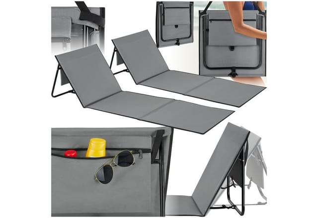 tectake® 2er Set Strandmatte, stufenlos verstellbare Rückenlehne, pulverbeschichtetes Stahlgestell, ultraleicht, inkl. Aufbewahrungstasche