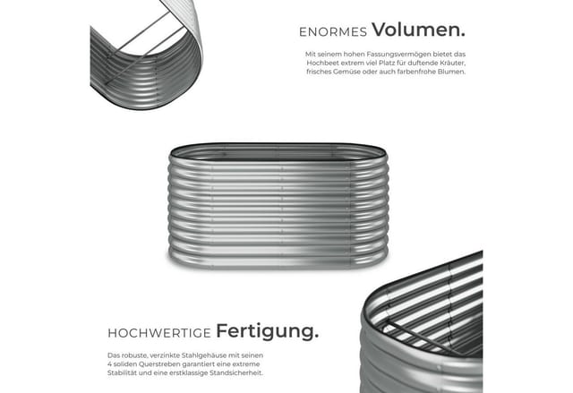 tectake® Hochbeet, aus verzinktem Stahl, stabil, sicher, witterungsbeständig, 160 x 80 x 80 cm