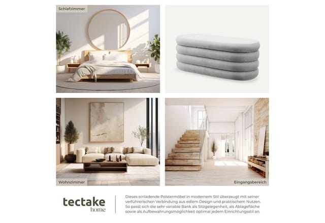 tectake® Polsterbank, mit Samt oder Bouclé, Belastbarkeit 150 kg, 110 x 45 x 42 cm
