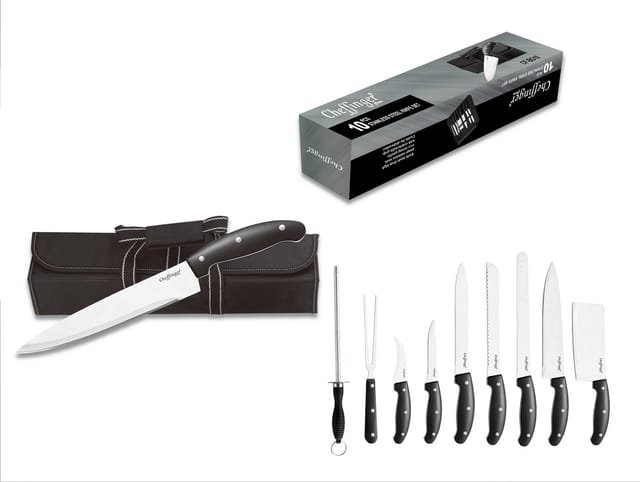 Cheffinger 10-teiliges Messer-Set aus Edelstahl mit Holzgriff