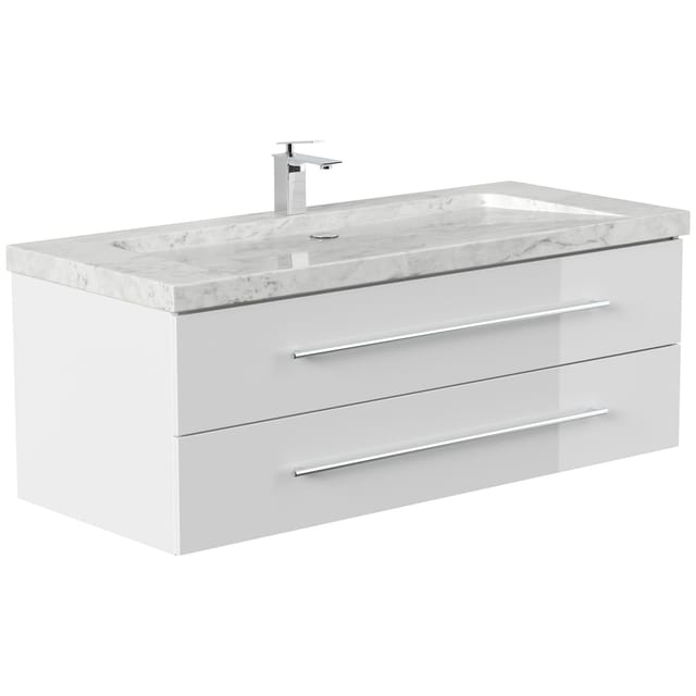 Badmöbel Marmor Carrara White YAMO 130 cm 1 Hahnloch SoftClose in versch. Ausführungen