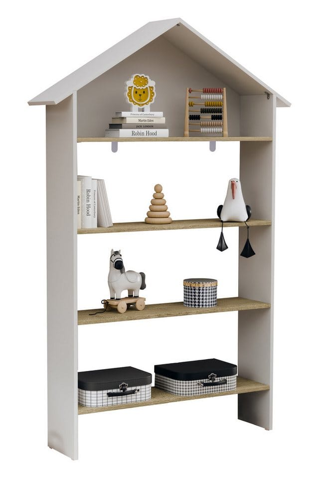 VCM Holzregal stehend platzsparendes Kinder Haus Regal Maße: H. 160 x B. 103 x T. 23 cm Aufbewahrungsregal Bücherregal Standregal – Italu