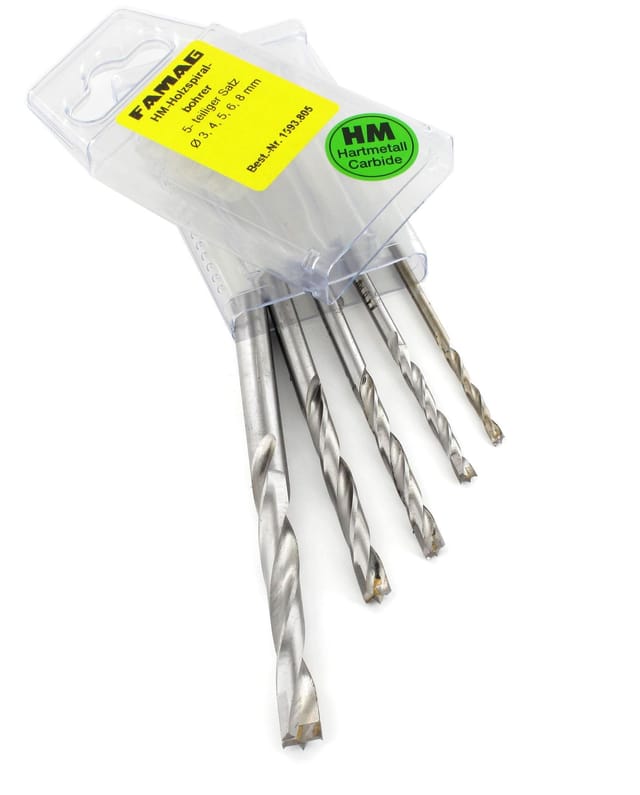 Famag Holzspiralbohrer Set HM 5-tlg Bohrer ü?Ã¨Ã 3-4-5-6-8mm Holzbohrer Box 1593805