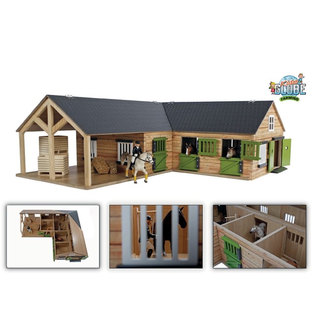 Kids Globe Horses Pferdehof aus Holz, 1:24, mit Tören, Fenster + Tor, ohne Tiere