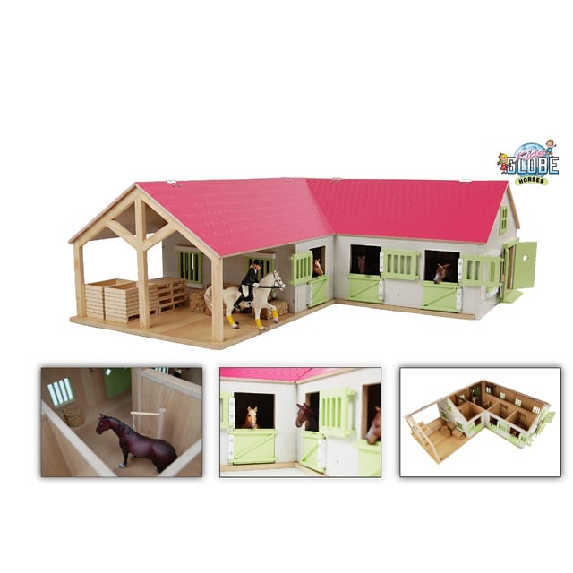 Kids Globe Pferdehof / Reiterhof 1:24, pink, Bauernhof Holz, Maße 68x77x27 cm