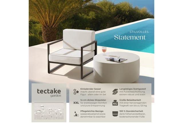 tectake® Garten-Loungesessel, Dicke des Sitzpolsters 14 cm, pulverbeschichtetes Stahlgestell, 74 x 78 x 85 cm