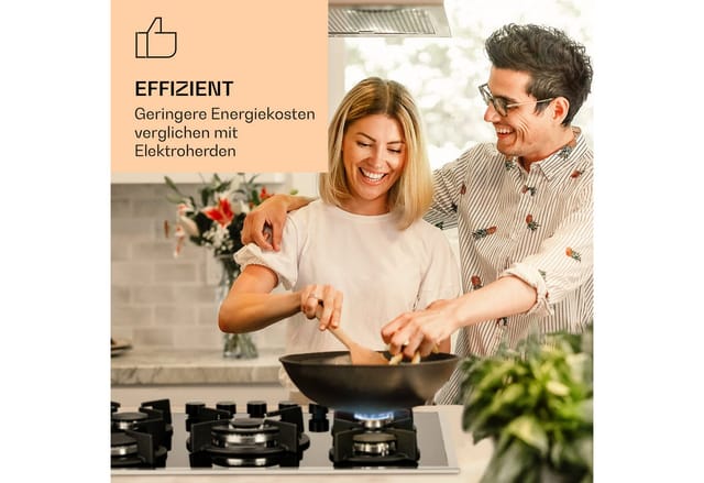 Goldflame 5 Prime Gaskochfeld 5-flammig Messing-Brenner Glaskeramik Schwarz