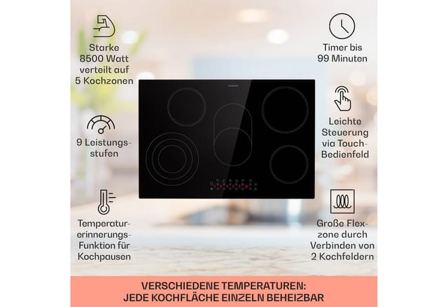 Virtuosa 5 Einbaukochfeld 5 Zonen 8500W Glaskeramik Schwarz