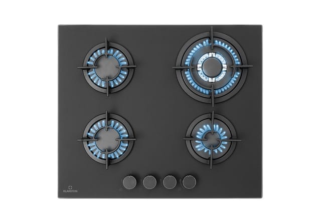 Firetale Gaskochfeld 4-flammig 60 cm Aluminium-Brenner inkl. Schlauch und Druckminderer Schwarz 4 Brenner