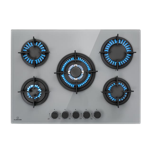 Firetale Gaskochfeld 5-flammig 70 cm Aluminium-Brenner inkl. Schlauch und Druckminderer Grau 5 Brenner