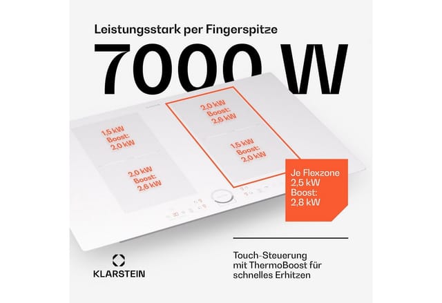 Delicatessa 77 Flex Einbaukochfeld Induktion 4 Zonen 7000W Glaskeramik Weiß