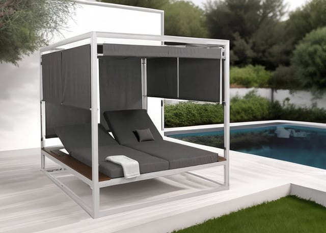 Aluminium Lounge-Gartenliege MCW-M63b, XL Sonnenliege Daybed, 10cm-Polster 200cm ~ weiß Polster grau