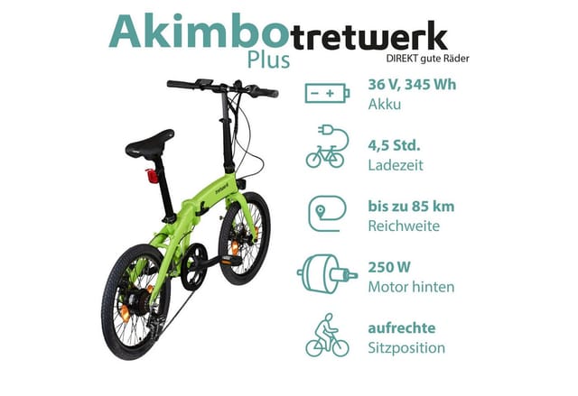 Tretwerk Akimbo Plus E Bike 20 Zoll Klapprad Elektrofahrrad 360Wh 155 - 190 cm hellgrün