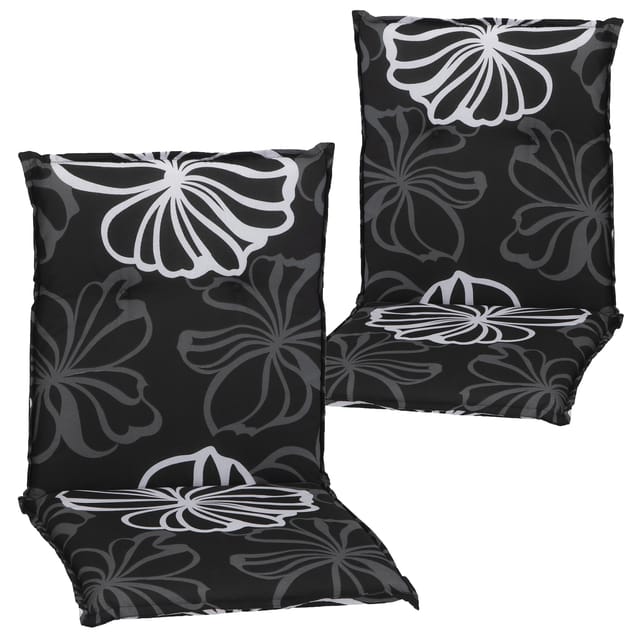 NYVI Gartenstuhl-Auflage Barcelona – Niedriglehnerauflage für Gartenstühle Dessin:Black Flower;Anzahl:2er Set