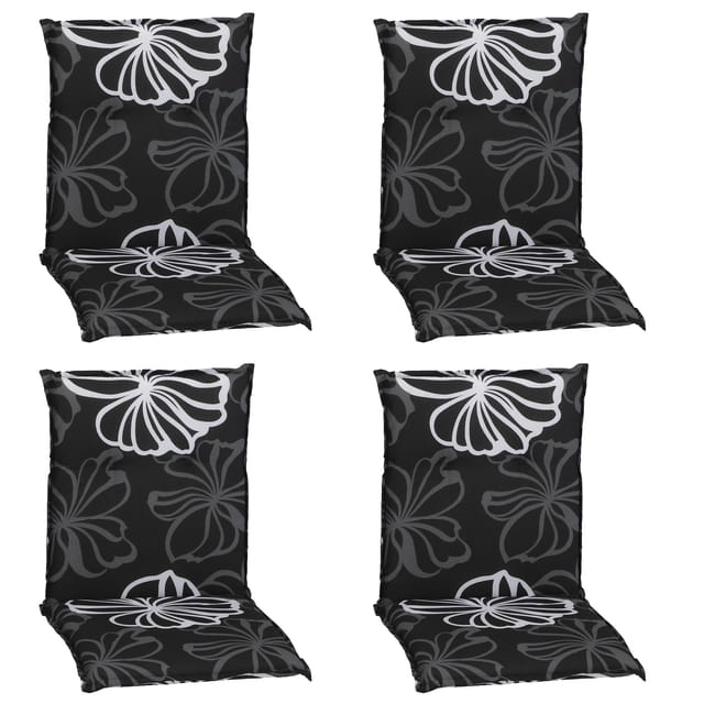 NYVI Gartenstuhl-Auflage Barcelona – Niedriglehnerauflage für Gartenstühle Dessin:Black Flower;Anzahl:4er Set