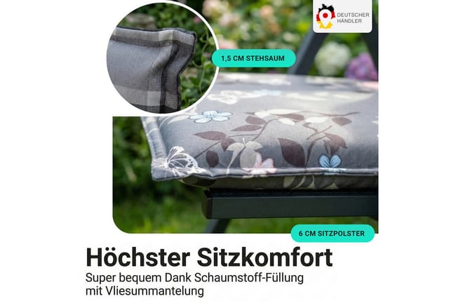 NYVI Gartenstuhl-Auflage Barcelona – Hochlehnerauflage für Gartenstühle Dessin:Vintage Flower;Anzahl:6er Set