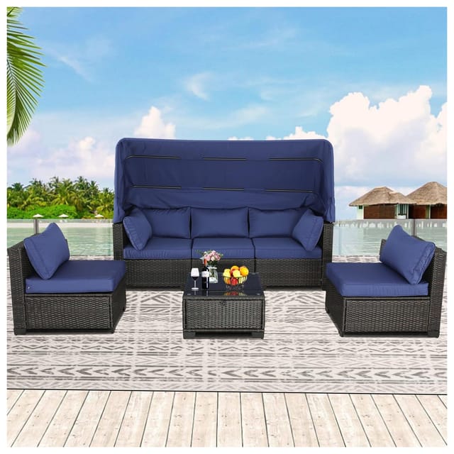 HTI-Living Loungemöbel Blau/Braun 6-teiliges Set