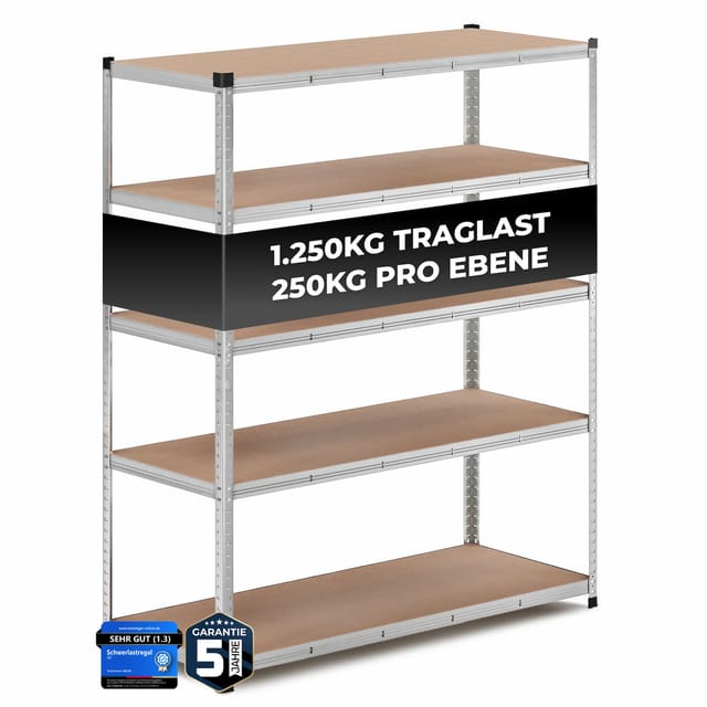 ALL Premium Schwerlastregal 180x150x60cm Silber – Bis 1250 kg belastbar, höhenverstellbar, Stecksystem, ideal für Lager, Garage & Keller