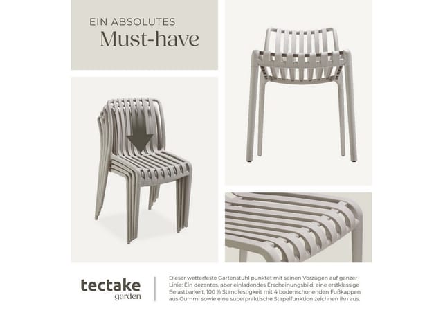 tectake® Gartenstühle, wetterfest und UV-beständig, rutschfeste Gummischoner, 47 x 58 x 80,5 cm, Belastbarkeit 110 kg