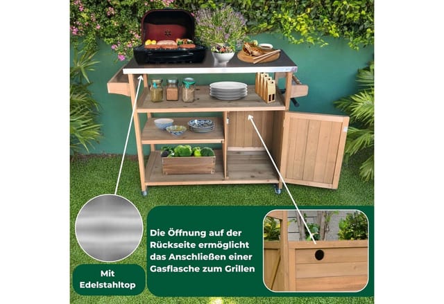 Coemo Servierwagen Grillstation James M Kücheninsel Holz, auf Rollen 118 x 47 x 92 cm