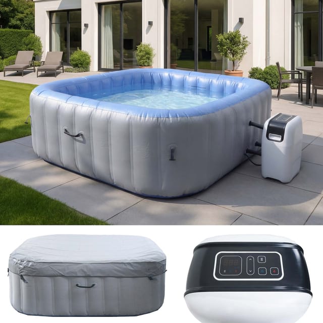 Whirlpool MCW-N97, 6 Personen, In-/Outdoor heizbar aufblasbar Pumpe PVC laminiert, eckig 198cm grau-blau