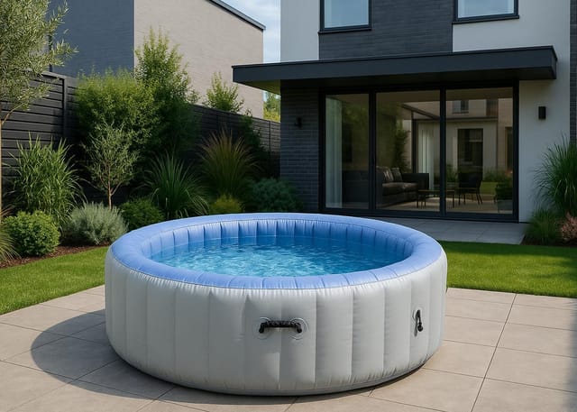 Whirlpool MCW-N97, Ersatz-Pool 4 Personen, In-/Outdoor aufblasbar PVC laminiert, rund Ø180cm ~ grau-blau