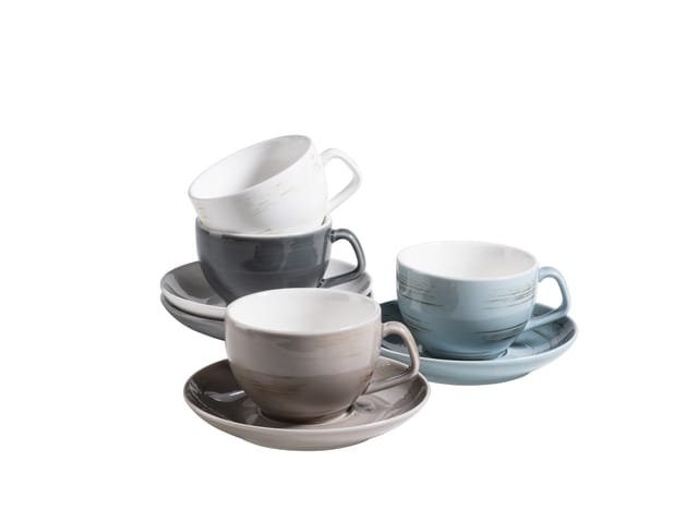 Mäser Kaffeetassen-Set, Porzellan Derby Blau, Weiß, Beige, Grau