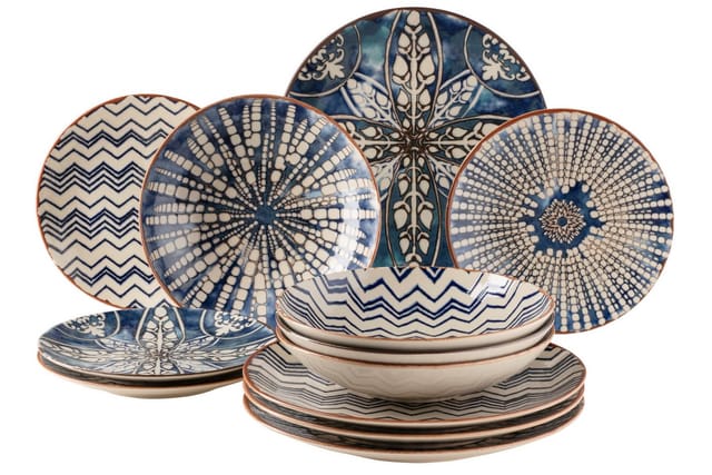 Mäser Tafelservice, Steinzeug Iberico Blue Blau / Weiß