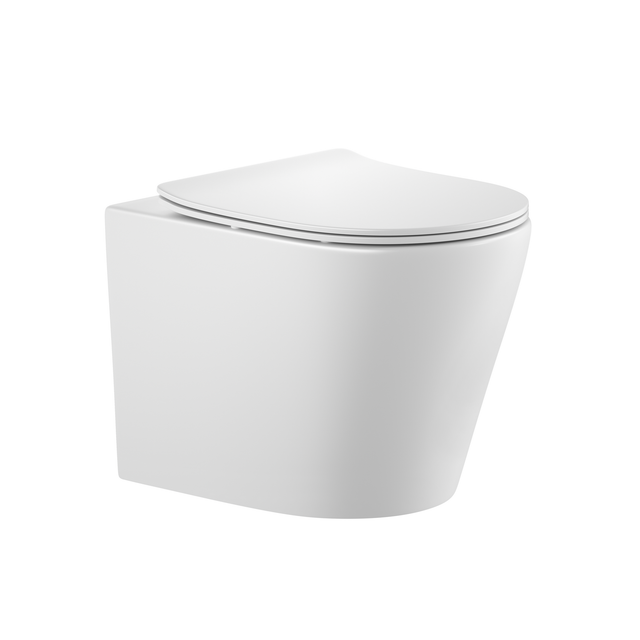 sanicomfort Hänge WC Set Nakia – Spülrandloses, Hygienisches Wand-WC Tiefspüler aus Hochwertiger Sanitärkeramik in Matt Weiß, Kompakt, Modern inkl. Soft-Close WC-Sitz
